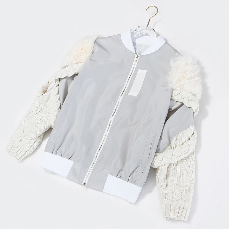 SeeBeautiful Новая мода осень зима стоячий длинный рукав карманы на молнии вязанная стеганая куртка Свободное пальто для женщин Q125