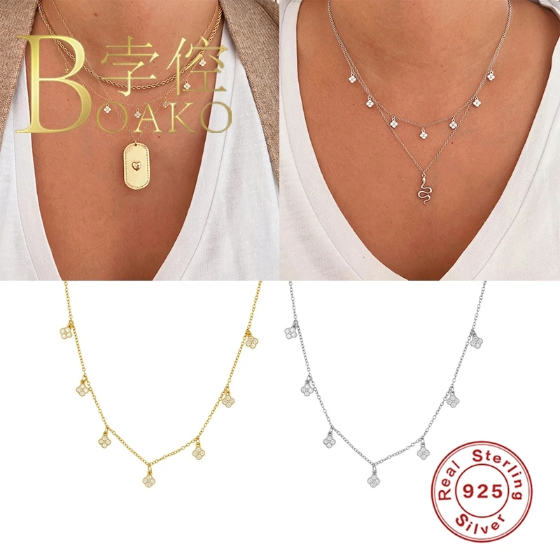 BOAKO Necklace 925 Sterling Silver Jewelry For Women 2020 Sequins Cadena Plata Fashion Jewelry Choker Crystal Gold/Silver #8.5