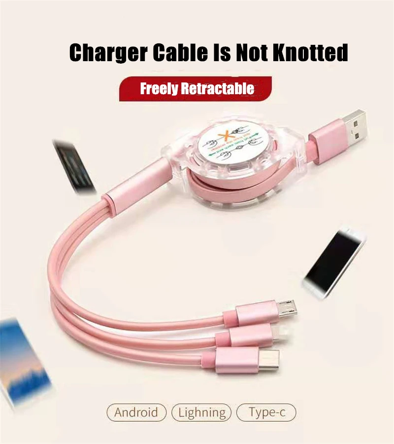 

Multi Fast 3 in 1 USB Charge Cable For Micro/Type iPhone Android Universal Travel 5V 2.4A Dual USB Charger For Samsung Xiaomi