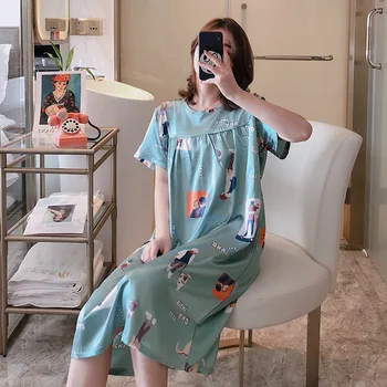 

Plus Size Short Sleeve Silk Satin Nightgowns Women Summer Loose Sleepwear Nightwear Long Dress Home Night Gown Nightdress Nighty