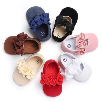 New Rose Flower Pink Princess Newborn Baby Girl Shoes First Walkers Soft Cotton Anti Slip Toddler Shoes Solid Color Infant Shoes 1