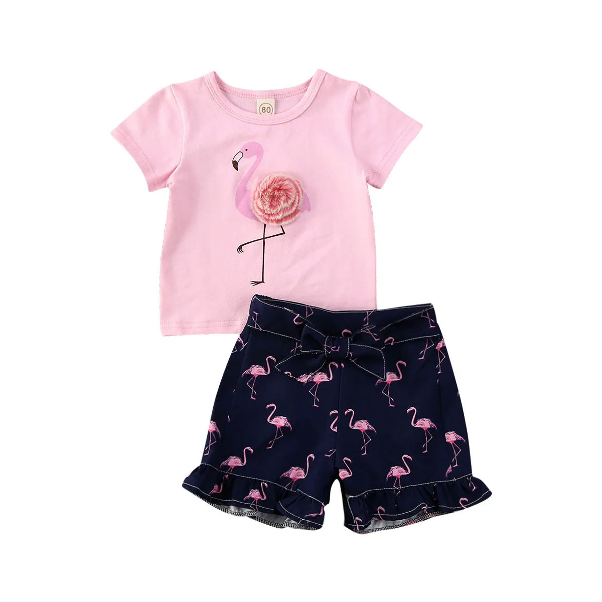

2020 Infant Kids Toddler Baby Girl Clothes Sets Flamingos Print Short Sleeve Tops Shorts Holiday Outfit Set Clothes