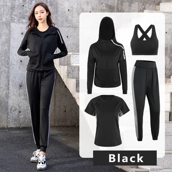 

Large size four-piece set woman gym running training clothes sleeved speed dry breathless casual wear sportswear fashion suit