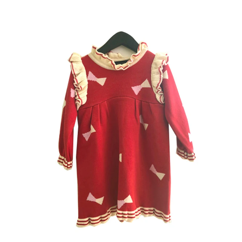 Новое осенне-зимнее вязаное платье с оборками и рукавами-крылышками для маленьких девочек, 19 - Цвет: AS PIC.
