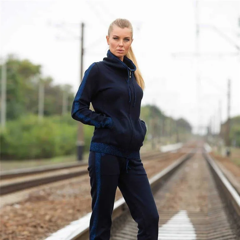

MVGIRLRU Autumn Women Zipper Cardigans+Pant Suits Knitted Long Sleeve Sweaters Trousers Casual Knit 2PCS Sets Female