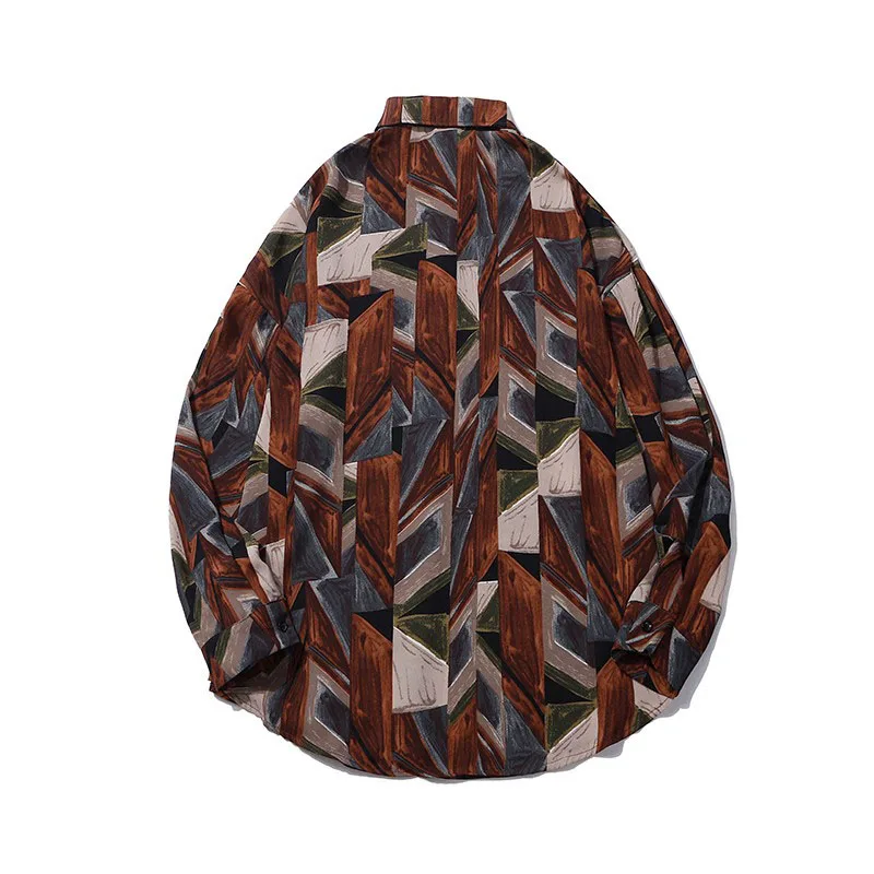 Men Shirt 2021 New Arrival Spring And Autumn Loose Geometric Patterns Fashion Male Shirt Thin Korean Style Hot Sale S104