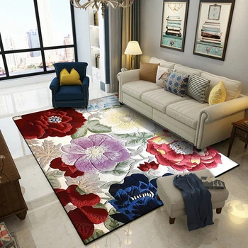 

3D Chinese Flower Printed Carpets and Rugs Ink Painting Living Room Bedroom Area Rug Tapete Sofa Coffee Table Non-Slip Floor Mat