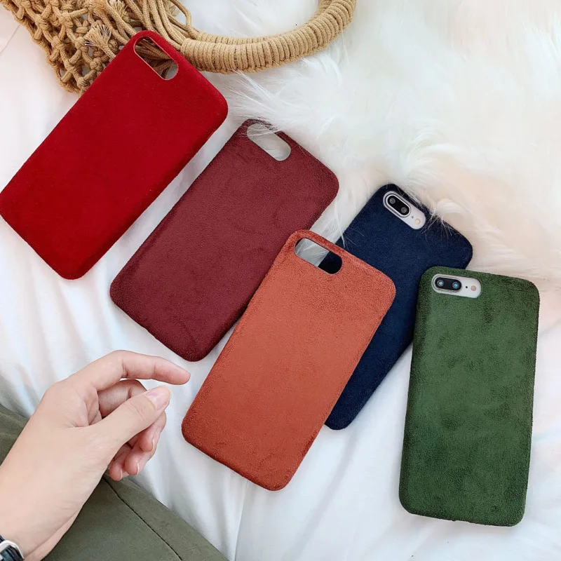

Simple solid suede plush mobile phone case for iPhone X XS XR XSMax 8 7 6 6S PluS plush anti-fall protection cover