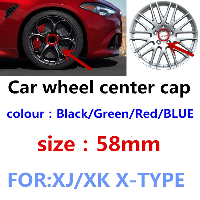 

4Pcs Emblem Car Wheel Center Hub Covers Caps R Badge 58MM For XJ XF XK X-TYPE Car Wheel Center Caps Emblem Badge cover