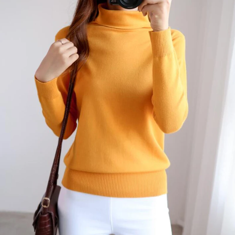 

Candy colors Sweater Women 2019 Autumn Winter New Casual Solid Turtleneck Pullover knitted Sweater Long Sleeve Soft Jumper Top