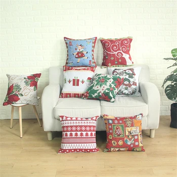 

Classic Jubilant Festival Christmas Pillow Covers Xmas Tree Elk Snowman Jacquard Cushions Decorative Pillows for Room Decor