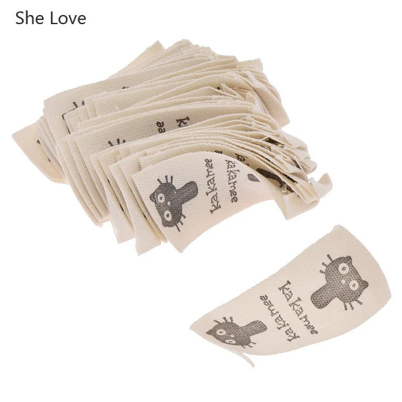 She Love 50 шт/лот мультяшная кошка тканые этикетки моющиеся этикетки для одежды DIY Швейные аксессуары