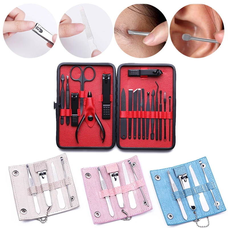 18/12/4 шт. набор инструментов для ногтей ноготь пилочка кутикула толкатель Нержавеющая сталь Маникюрные щипчики для удаления омертвевшей кожи пинцет, ножницы