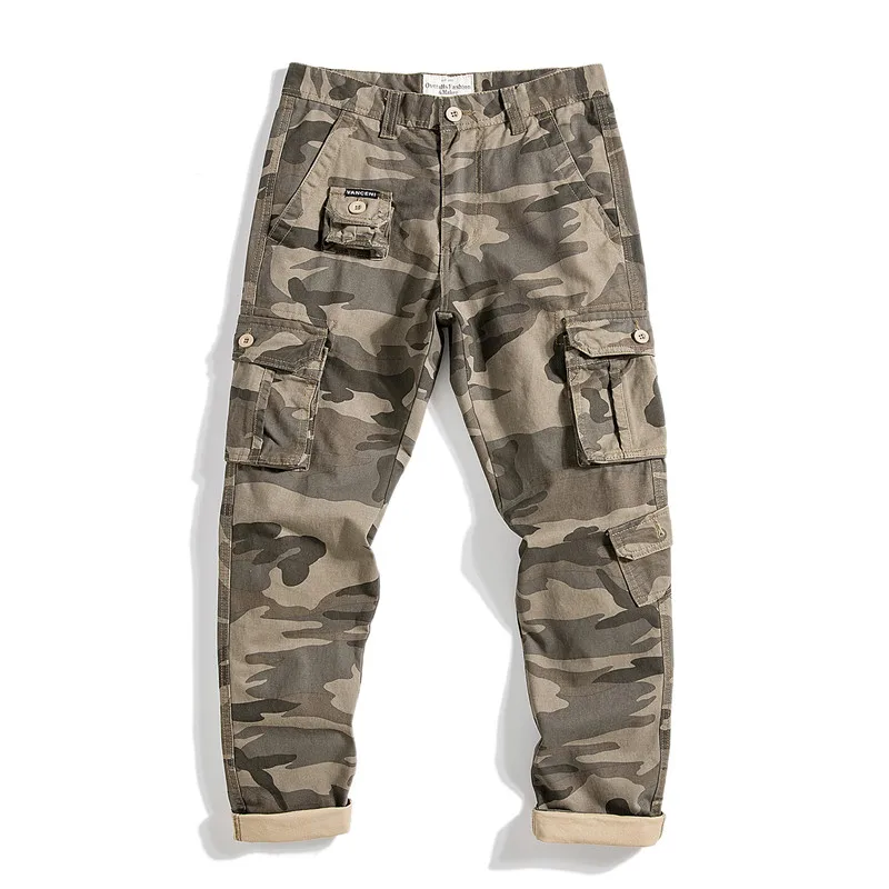 Light camouflage Мужские камуфляжные повседневные брюки-карго в стиле милитари с несколькими карманами, мужские Модные хлопковые камуфляжные прямые брюки для бега, Комбинезоны - Цвет: Light camouflage
