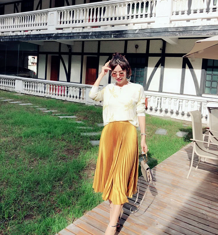 Женская стильная плиссированная юбка миди золотистого цвета с высокой талией-Новинка, женская модная повседневная юбка