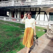 Женская стильная плиссированная юбка миди золотистого цвета с высокой талией-Новинка, женская модная повседневная юбка