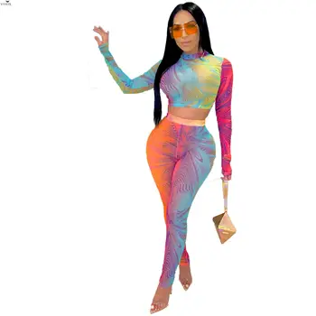 

2020 Tracksuits Women Set Summer Gradient Print Tops+pants Two Piece Set Suit Night Party Club Outfits Streetwear Sweatsuit Set