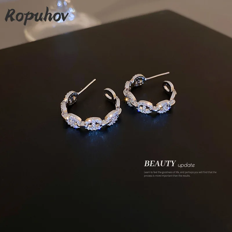 Ropuhov 2021 новые женские серьги из серебра 925 пробы с иглами циркония в форме буквы