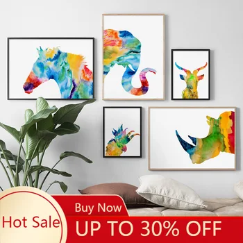 

Canvas Painting Elephant Horse Parrot Sheep Bull Abstract Wall Art Nordic Posters And Prints Wall Pictures For Room Decor