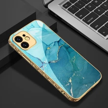 

3D Floral Texture Tempered Glass Plating Hard Case For Iphone 13Pro Max 13 12ProMax 11 Marble Glossy Embossed Bumper Phone Cover