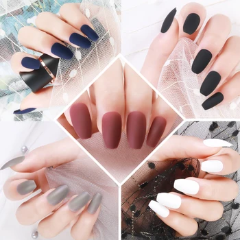 

24pcs Matte False Nail Artificial Coffin Tips Full Cover Decorated Design Press On Nails Art Fake Extension Tips With Glue F602