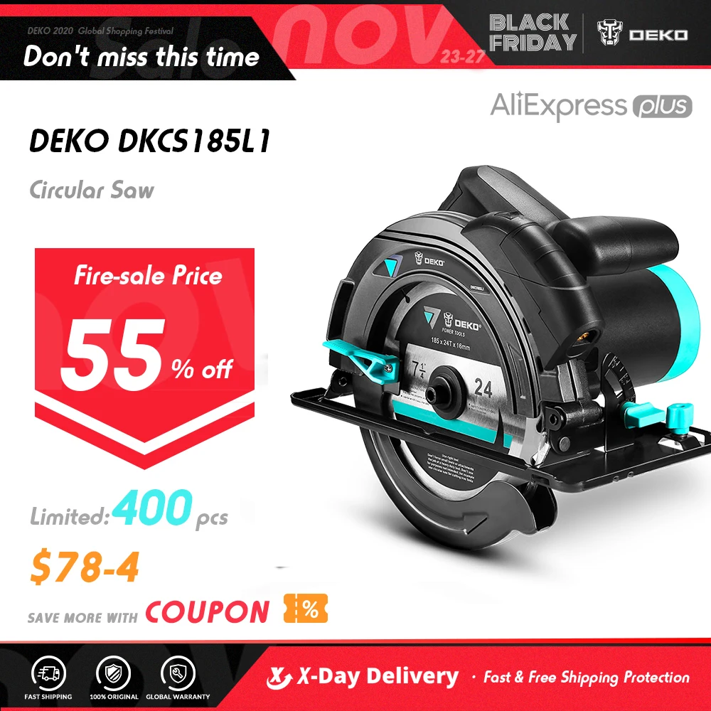 

DEKO DKCS185L1 185mm, 1500W Electric Circular Saw,Multifunctional Cutting Machine, With Laser Guide and Auxiliary Handle