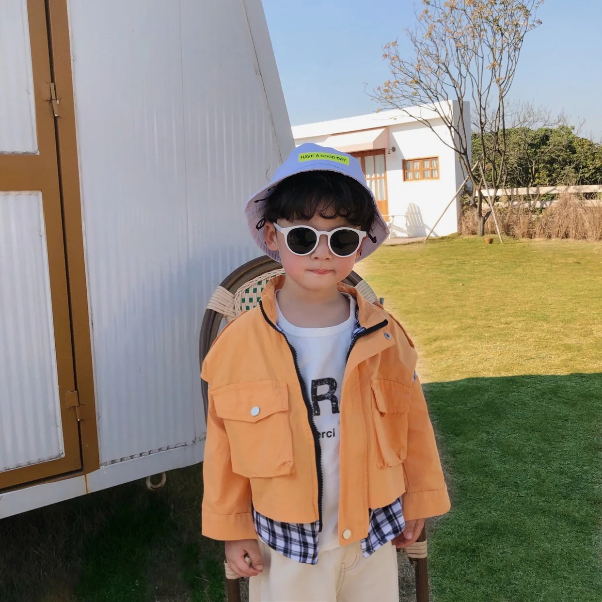 

Spring fashion boys plaid patchwork denim jackets girls casual stand collar zipper coats outwear 2-6Y