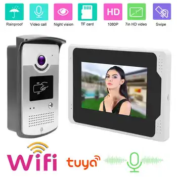 

7in TFT Wifi Video Doorbell 1080P HD Card Intercom Entry System Night View Waterproof Remote Control for Tuya