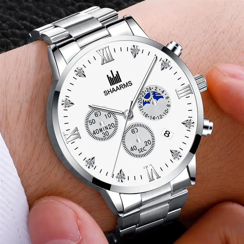 Sharms Reloj Hombre, мужские часы с бриллиантами, роскошные часы из нержавеющей стали, деловые часы, мужские кварцевые наручные часы, Relogio Masculino