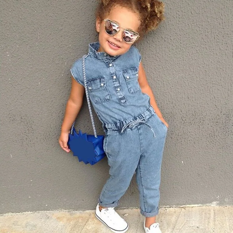 

Toddler Kids Girls Denim Jumpsuit Playsuit Overalls Outfits Children's Costume Clothes Summer