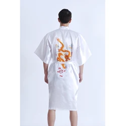 халат мужской шелковый Chinese Style Embroider Dragon Bathrobe Satin Dressing Gown Robe Male Sleepwear robe for men
