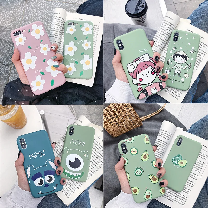 

Simple Cute Patterned Cartoon Matte Silicone TPU Phone Case For iPhone 7 8 6 6s Plus X Xr Xs Max Personality Case Back Cover