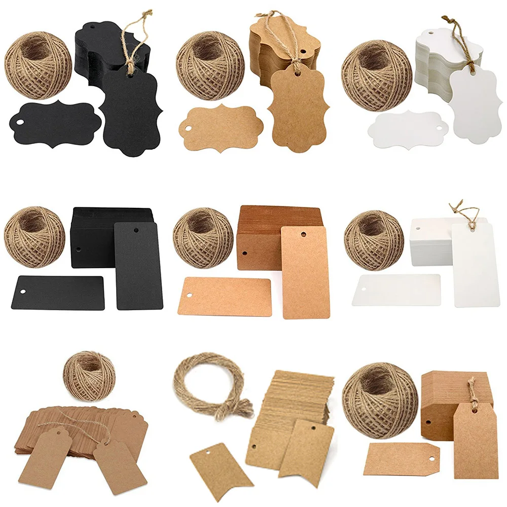 300 Pcs Natural Kraft Paper Handmade Blank label With Jute Twine Gift Tags For Price Garment Tags DIY Crafts Stationery Tags afbeelding