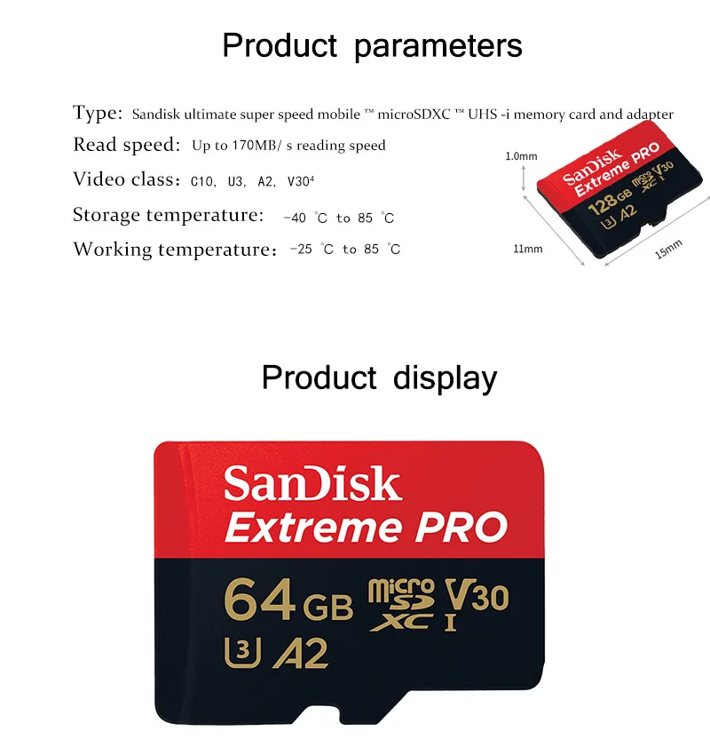 32gb memory card 2 pcs sell Original SanDisk Extreme Pro Micro SD 256GB 128GB 64GB SDXC A2 V30 Memory Card 32GB TF Card for 4K UHD Camera flash memory card