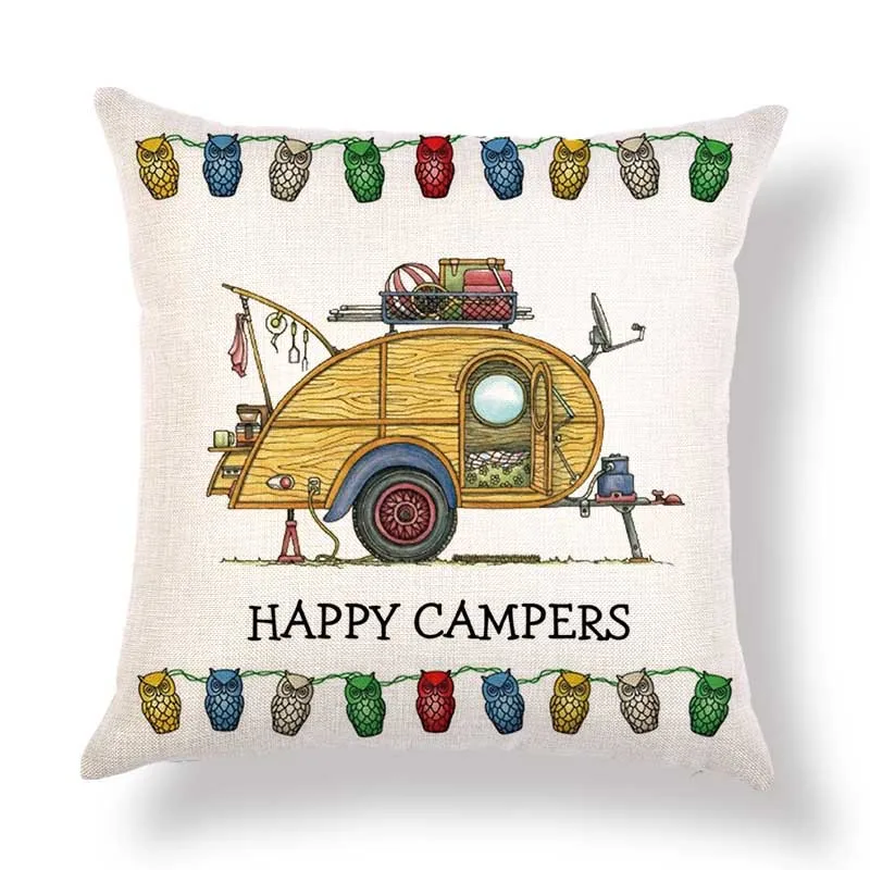 18x18 квадратная наволочка Рождественская наволочка «Happy Camper» Camper Кемпинг Ван милый комплект