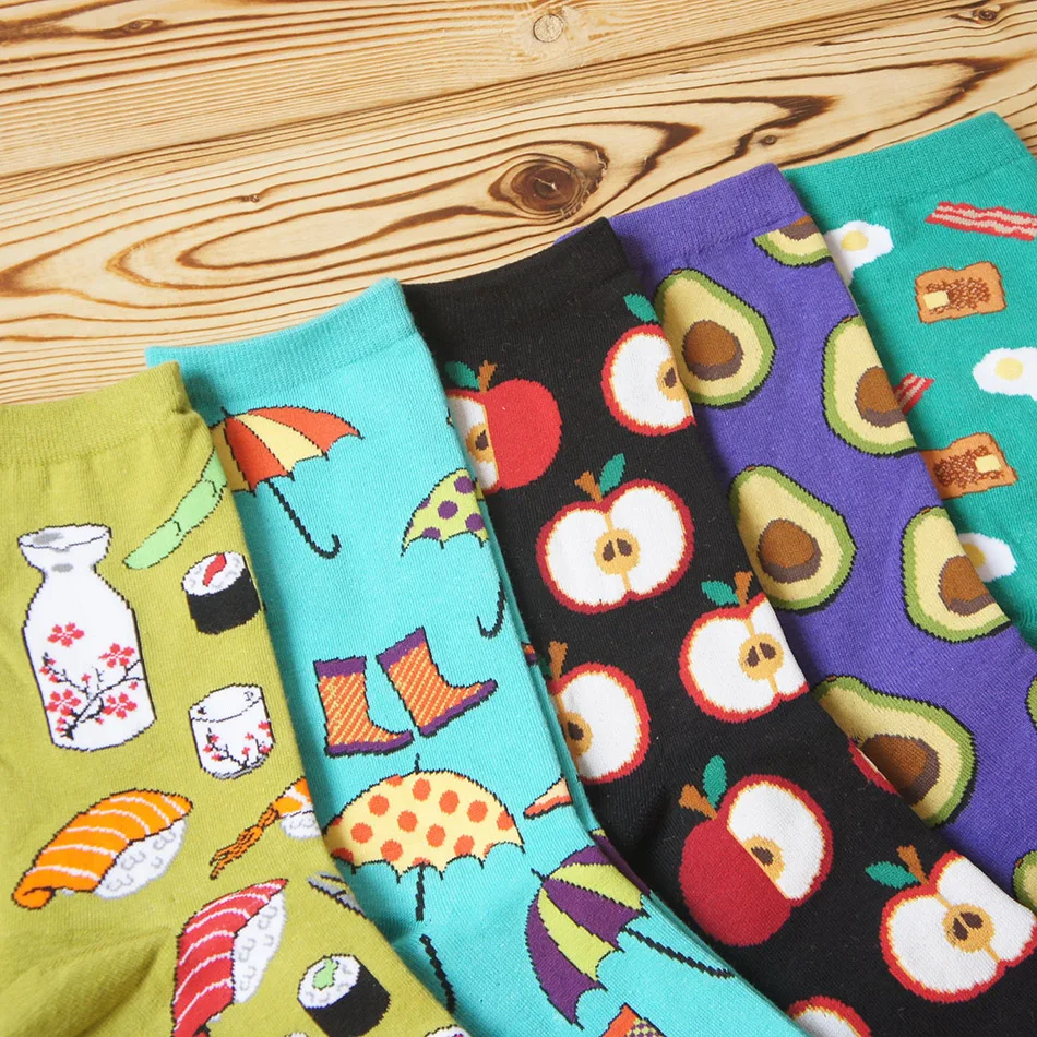 Freeshipping Adult Socks Food Delicious Omelette Fruit Sushi Doughnut Lollipop Salmon Avocado Apple Cupcake Lolly Bacon Toast