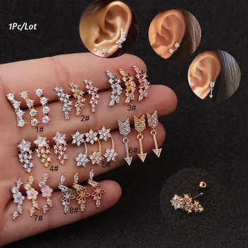 1Piece 20g 3A Long Zircon Sur designs rose gold silver color Cartilage Earring Cz ear tragus daith piercing earring