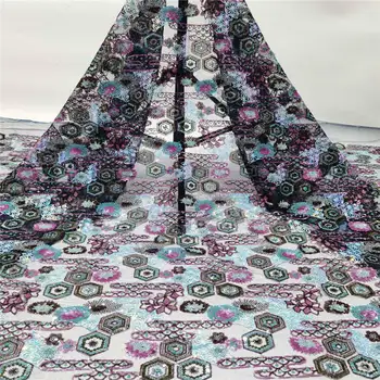 

New black french net lace fabric 2020 high quality embroidered african sequins laces nigerian tulle fabrics 5 yards for sewing