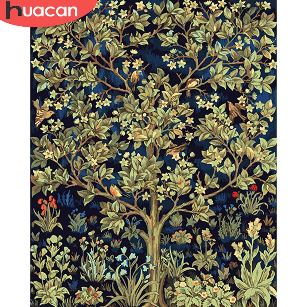 

HUACAN DIY Oil Painting By Numbers Flowers Tree HandPainted Coloring Drawing Kits Canvas Pictures Home Decoration Gift