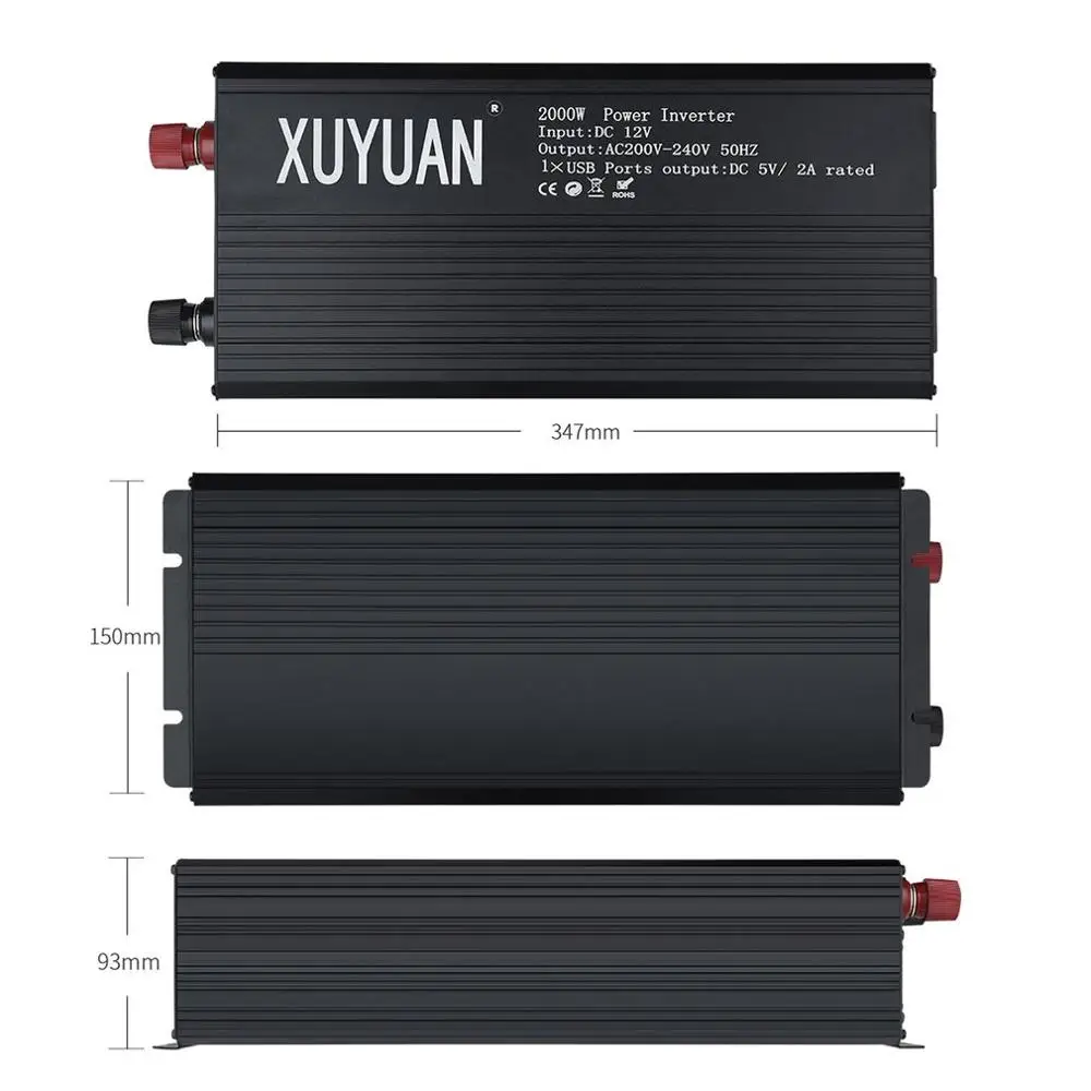 XUYUAN Household Inverter 12V-220V 2000W Voltage Transformer Digital Pure Sine Wave Power Inverter with Air Conditioning