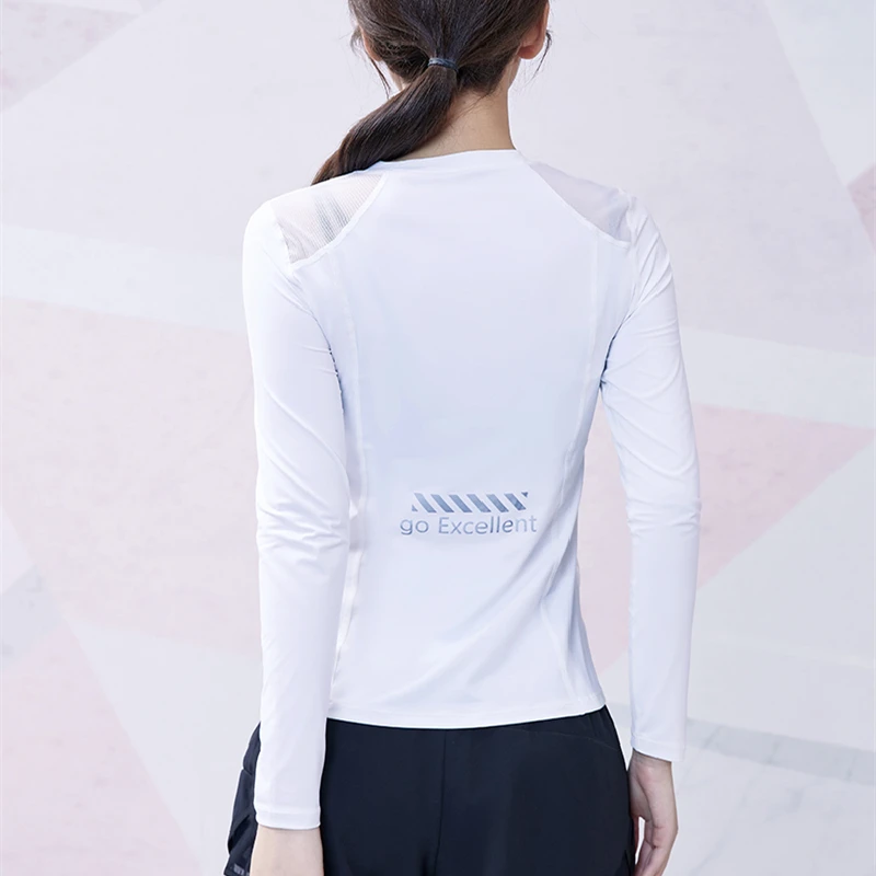 Vansydical Sports Tops Long Sleeve Women Reflective Yoga Shirts Mesh Spliced Fitness Workout Tees Slim Outdoors Excise Crop Top