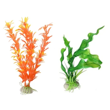 

3 Pcs Aquarium Decoration Artificial Grass Plastic Fish Tank Ornament Water Plant, 1 Pcs Orange & 2 Pcs Green