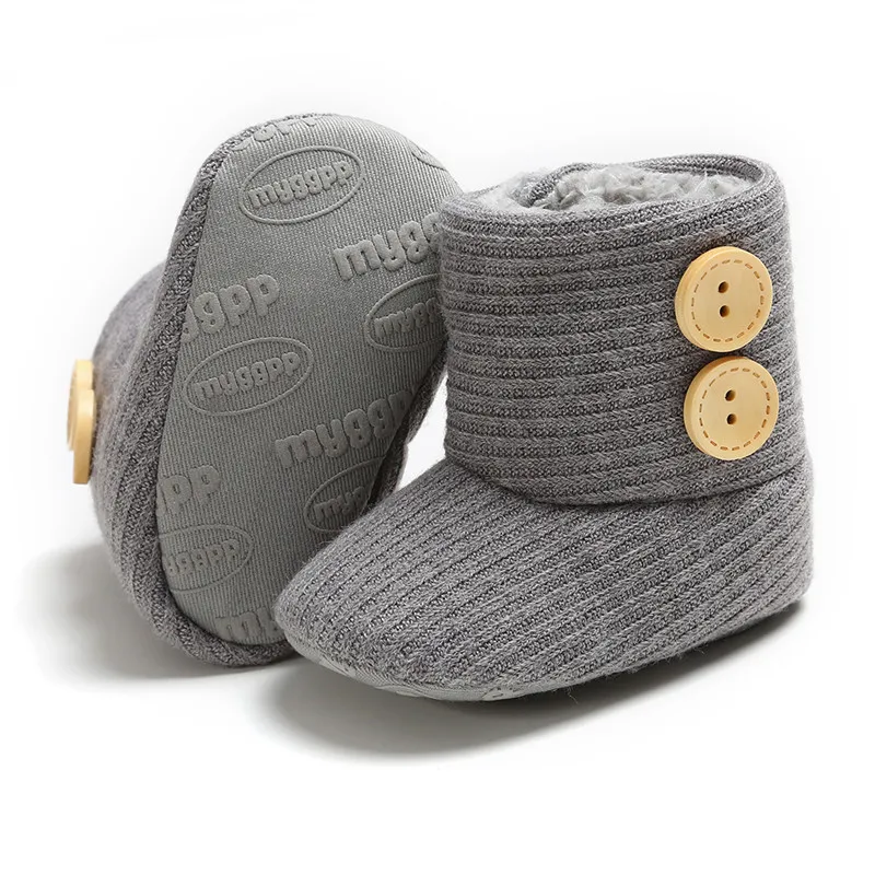 Зимние теплые детские младенческие сапоги для снега кроше вязаный флисовый детский обувь для мальчиков и девочек Рождественский подарок - Цвет: grey