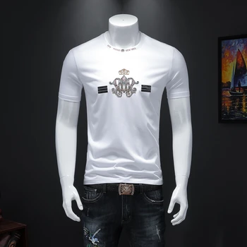 

High Quality Embroidery T Shirt Men New Trend Fashion 2020 Summer Casual Short Sleeve T-shirt Print White Top Tees