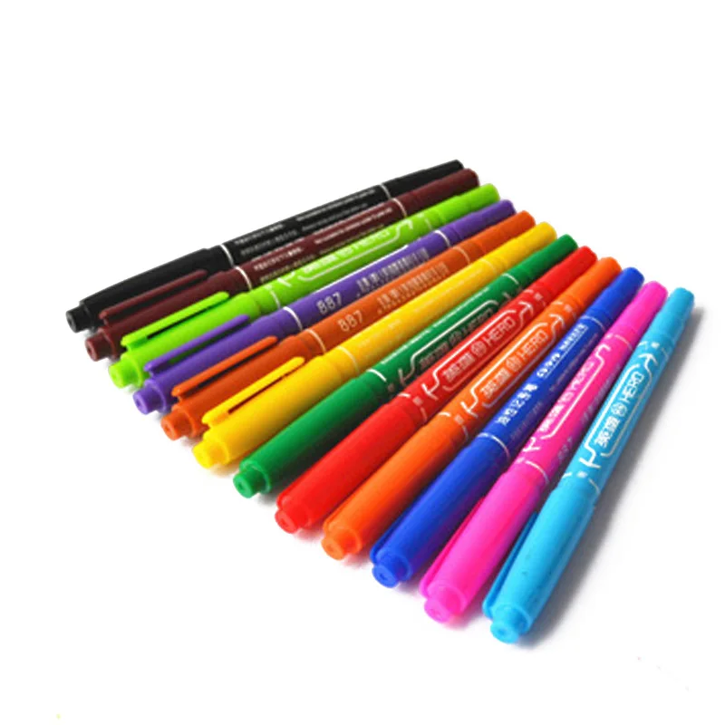 

Special Offer Hero Marking Pen Line Drawing Pen 887 Small Double Headed Oily Marking Pen 12-Color guang pan bi