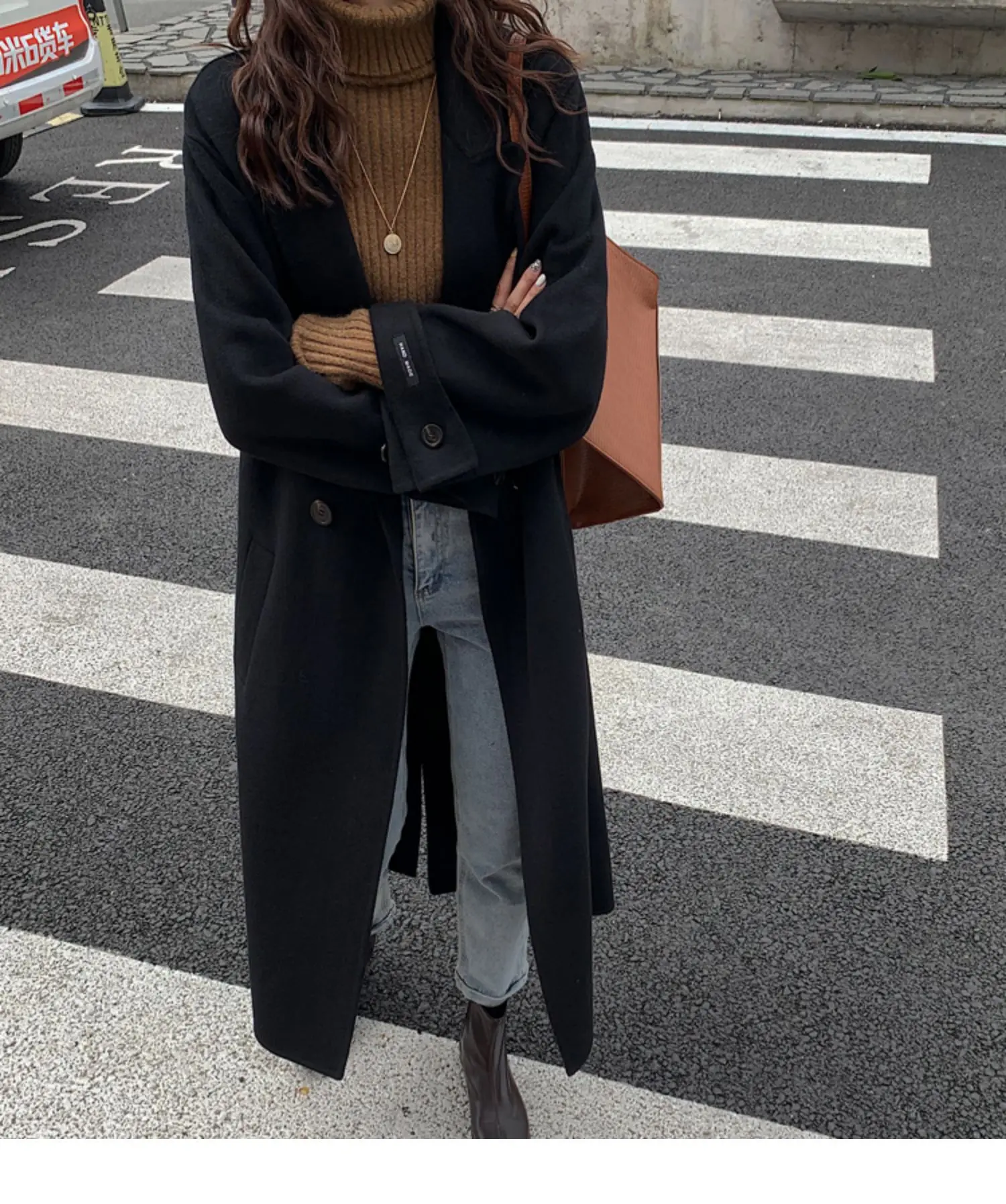 Women Overcoat Outwear Coat Korean Winter Long Loose Cardigans Lace Up Full Sleeve Manteau Femme