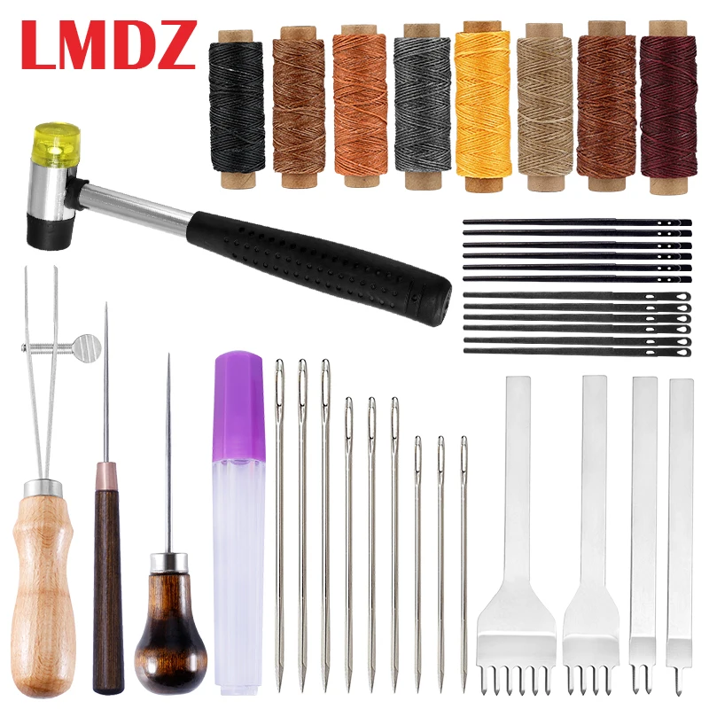 

LMDZ Leather Sewing Kit Waxed Thread Leather Needle Awl Leather Hole Punches Leather Working Craft Repair Kit for Hand Sewing