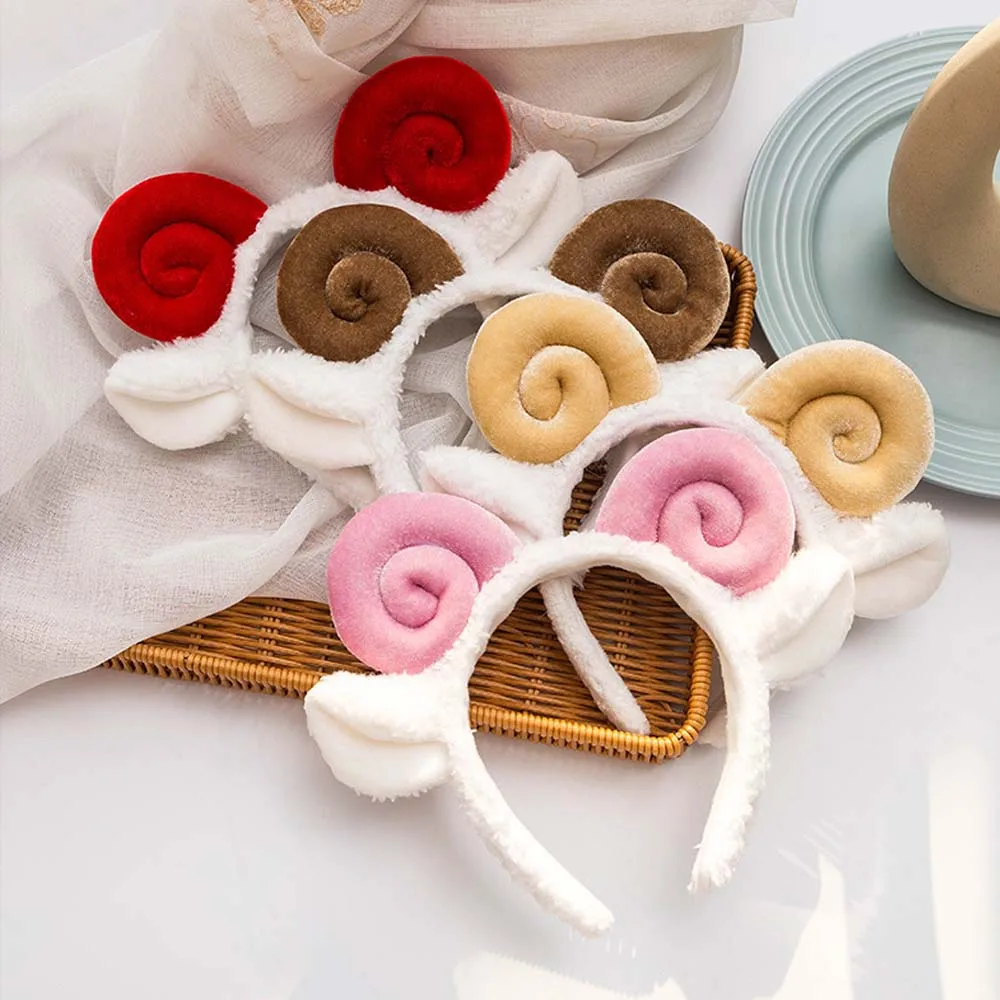 Cute Sheep Horn Lamb Ear Soft Fleece Women Headband Makeup Head Band