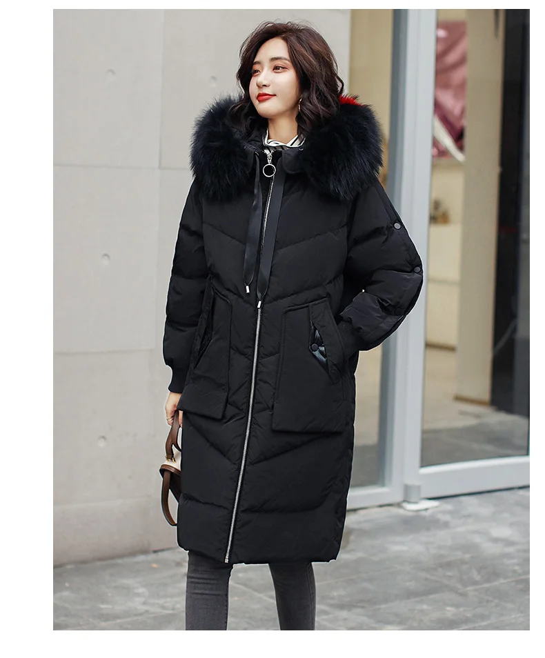 Down Jacket 80% White Duck down Winter Trend Simple Cool Long Sleeve Mid-length Solid Color Hooded Fashion