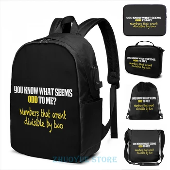 

MAth Design Funny Math Gifts You know what's odd USB Charge Backpack men School bags Women bag Travel laptop bag